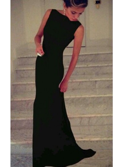 2024 Elegant Black Column/Sheath Satin Prom Dresses