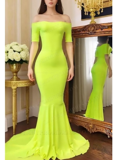 2025 Mermaid Short Sleeves Off Shoulder Lime Green Prom Dresses