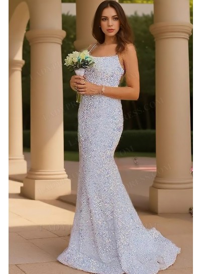 2025 Sheath/Column Sequins Spaghetti Sleeveless Floor-Length Prom Dresses