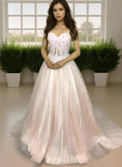 2025 A-Line Princess Tulle Appliques Sweetheart Sleeveless Floor-Length Prom Dresses 