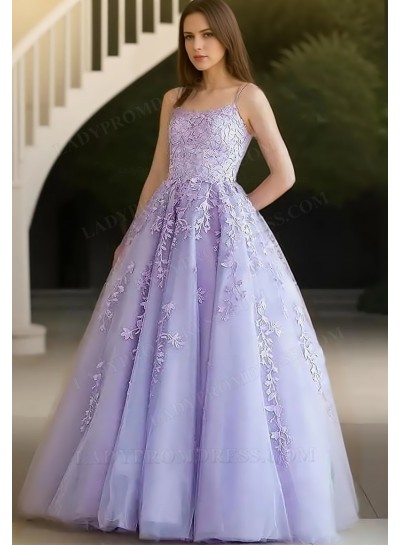 Ball Gown Tulle Appliques Spaghetti Straps Floor-Length 2025 Prom Dresses