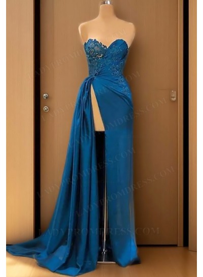 2025 Sheath/Column Chiffon Sweetheart Sleeveless Sweep/Brush Train Prom Dresses
