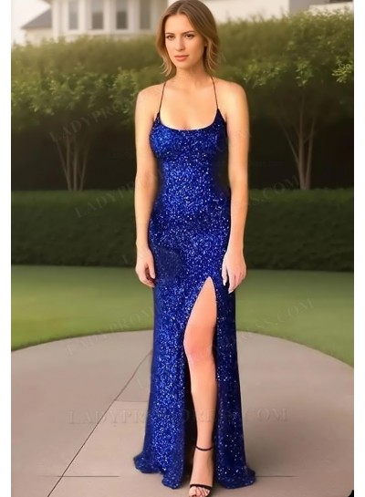 Sheath/Column  Sequins Halter Sleeveless Floor-Length Prom Dresses 2025