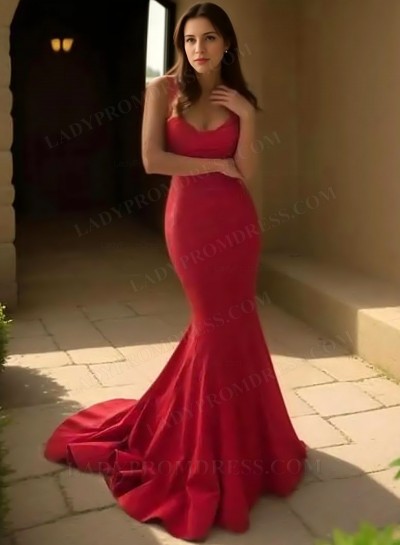 Mermaid/Trumpet Satin Strapless Sleeveless Sweep/Brush Train Prom Dresses 