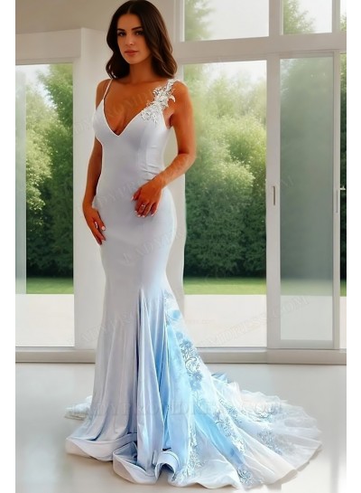 Trumpet/Mermaid Satin V-neck Sleeveless Sweep/Brush Train Prom Dresses