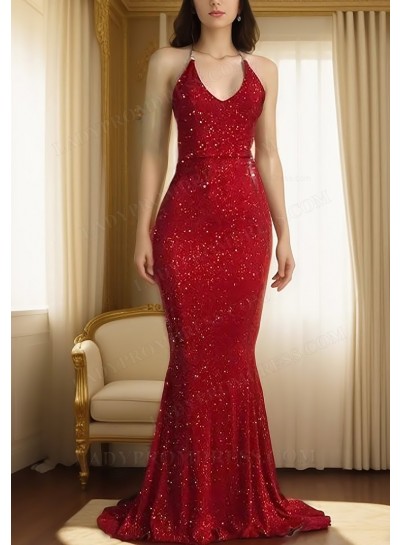 2025 Sheath Sequins Spaghetti Straps Sleeveless Floor-Length Prom Dresses