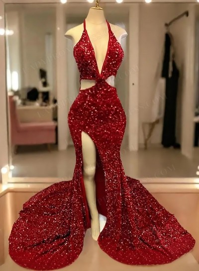 A-line Red Sequins Long Prom Dresses 2025