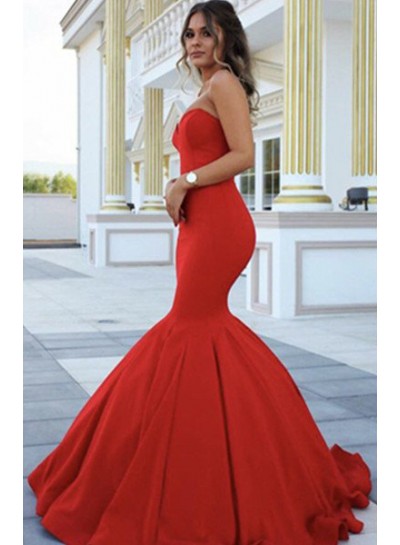 2024 Gorgeous Red Chic Sweetheart Mermaid/Trumpet Satin Prom Dresses