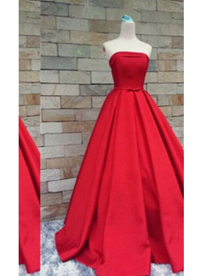 2024 Gorgeous Red Floor-Length/Long A-Line/Princess Strapless Floor-Length/Long Satin Prom Dresses