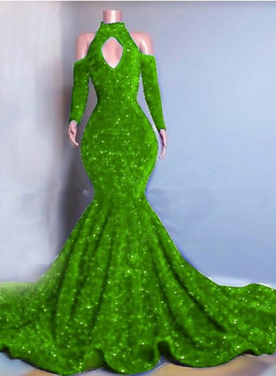 Sage Long Sleeves Mermaid Sequins Prom Dresses 2024