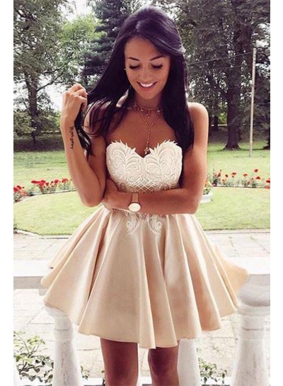 Princess/A-Line Champagne Sweetheart Chiffon Short Prom Dresses