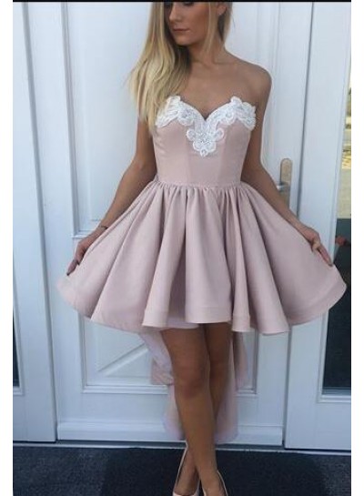 A-Line Sweetheart High Low Blush Homecoming Dress 2024 with Appliques