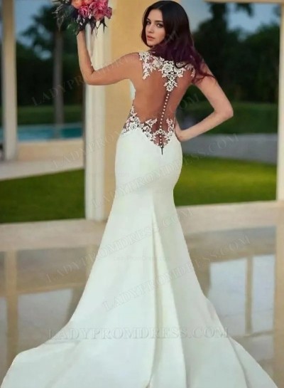 2025 New Arrival Sheath See Through Back Bateau Sweetheart Lace Wedding Dresses