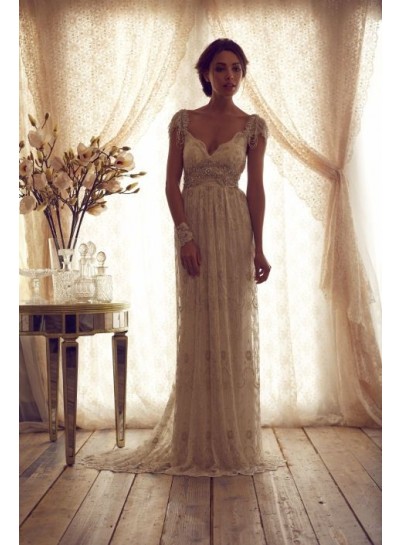 2024 V-neck Backless Floor Length Lace Wedding Dresses