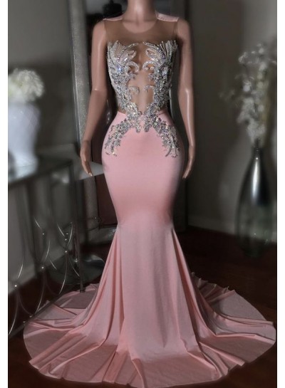 Pink Mermaid Satin Long Prom Dress 2024