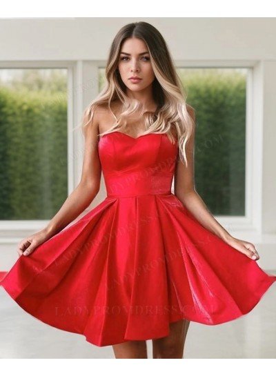 A Line 2024 Red Lace Up Back Knee Length Short Homecoming Dresses