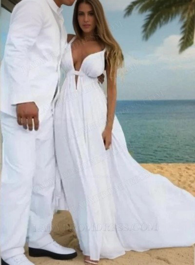 Amazing A Line Chiffon Sweetheart Backless Beach Wedding Dresses 2024
