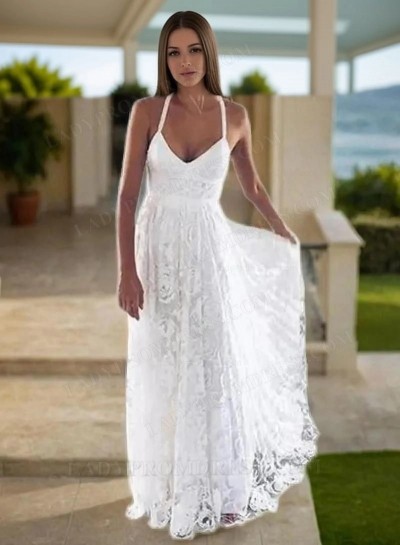 A Line Halter Sweetheart Lace Backless Beach Wedding Dresses 2024