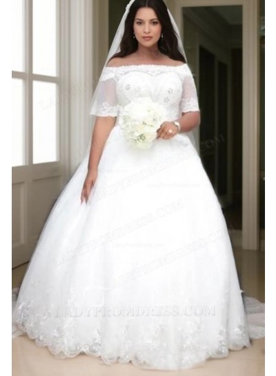 2025 New Arrival Off Shoulder Sweetheart Beaded Tulle Lace Up Back Ball Gown Wedding Dresses