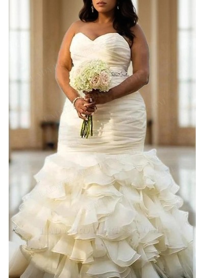 2025 Newly Mermaid/Trumpet Organza Sweetheart Lace Up Plus Size Wedding Dresses / Bridal Gowns