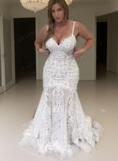 2024 Charming Sheath Backless Lace Sweetheart Long Wedding Dresses / Bridal Gowns