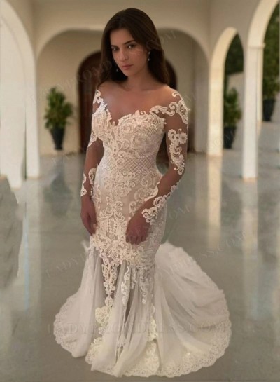 2025 Sexy Sheath Long Sleeves With Appliques Off Shoulder Wedding Dresses / Bridal Gowns