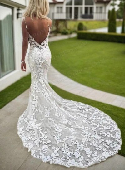 2025 Sexy Mermaid/Trumpet Sweetheart Spaghetti Straps Backless Lace Wedding Dresses / Bridal Gowns