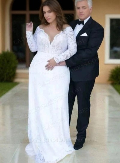 2024 New Arrival A Line/Princess White Long Sleeves Sweetheart Lace Plus Size Wedding Dresses / Bridal Gowns
