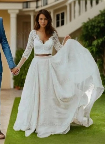 A Line/Princess Chiffon Sweetheart Two Pieces Lace Beach Two Pieces Wedding Dresses / Bridal Gowns 2024