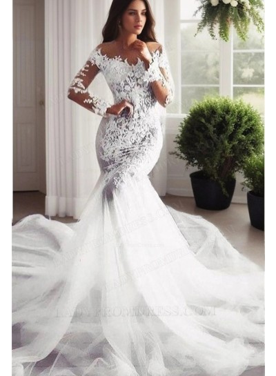 2024 New Arrival Mermaid Long Sleeves Off Shoulder Lace Tulle Long Wedding Dresses