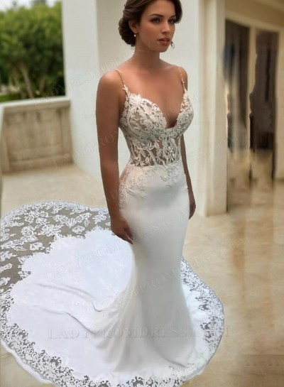 Amazing Mermaid Sweetheart Spaghetti Straps Lace Wedding Dresses 2024