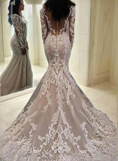 2024 New Arrival Mermaid Long Sleeves See Through Back Sweetheart Long Lace Wedding Dresses