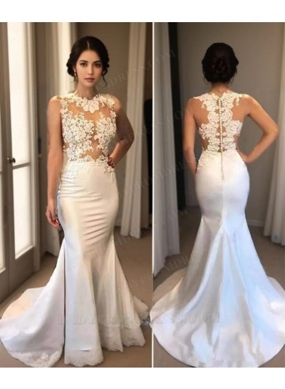 Sexy Mermaid Satin Sweetheart See Through Back Satin Lace Wedding Dresses 2025