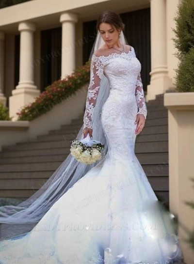 Mermaid Long Sleeves Off Shoulder Lace Long Wedding Dresses 2024