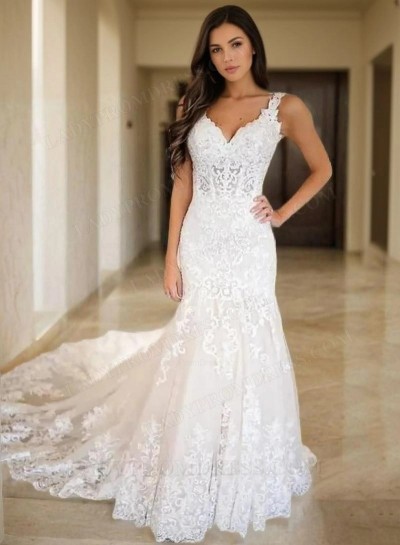 2025 Ivory Sheath Sweetheart Lace Sweep Train Empire Long Wedding Dresses