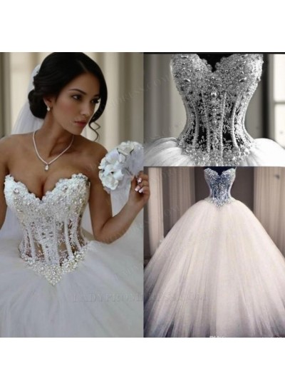 2025 Ball Gown Ivory Tulle Sweetheart Spaghetti Straps Floor Length Wedding Dresses