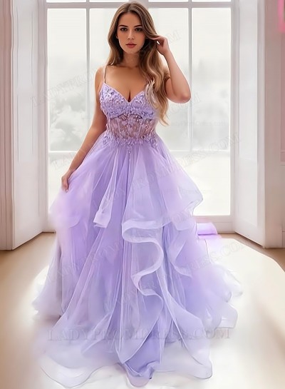 2025 Ball Gown Lavender Long Tulle Multi-layer Prom Dresses