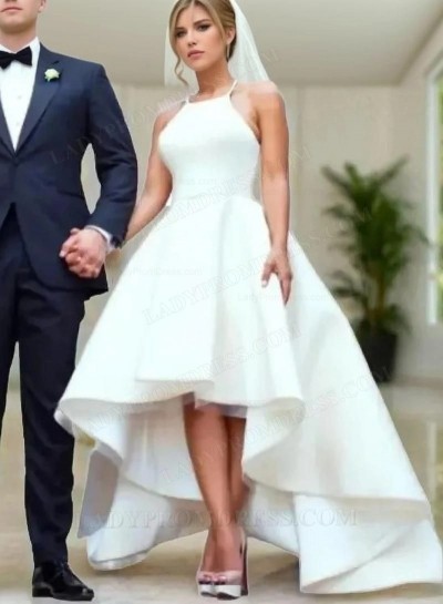 2025 A Line Satin Plain High Low Short Wedding Dresses