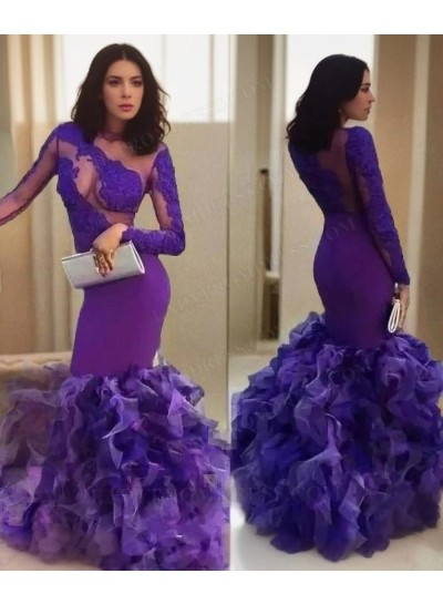 2024 Elegant Long Sleeves Purple Mermaid Prom Dresses