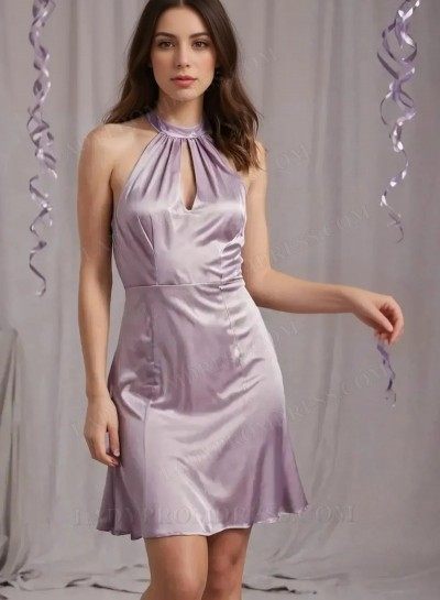 2025 Lavender Satin Halter Neck Keyhole Flared Mini Homecoming Dresses
