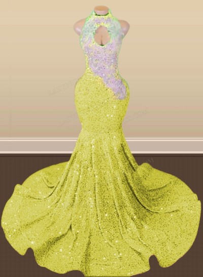 Daffodil Halter Sequins Long Mermaid Prom Dresses 2024
