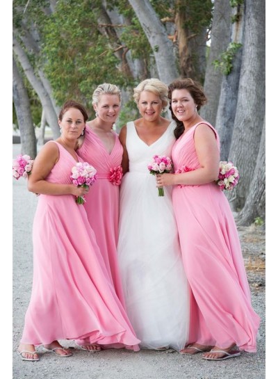 2024 A Line Chiffon Pink Bridesmaid Dresses