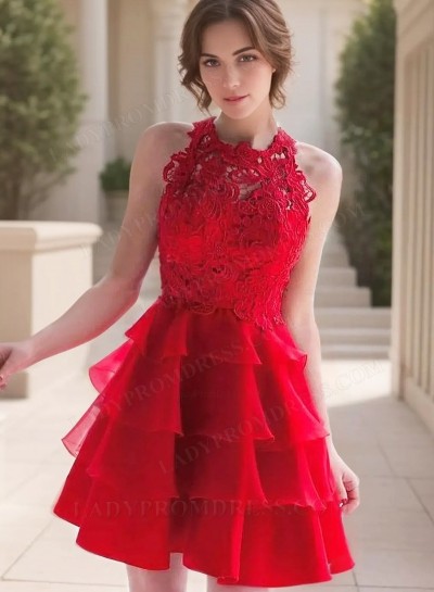 A-Line/Princess Tiers Halter Sleeveless Chiffon Short Mini Homecoming Dresses