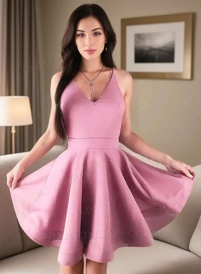 V Neck Sleeveless A-Line/Princess Cut Short Mini Dusty Rose Homecoming Dresses