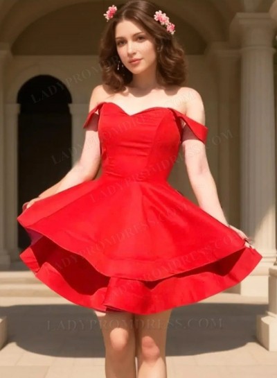 2025 A Line Red Sweetheart Off Shoulder Ruffles Short Homecoming Dresses