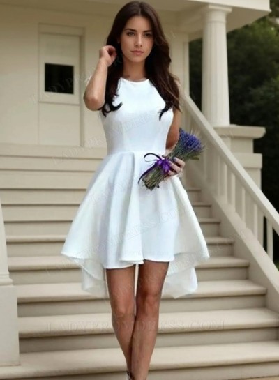 Simple Design White High Low Scoop Neck Sleeveless Cut Short/Mini Homecoming Dresses