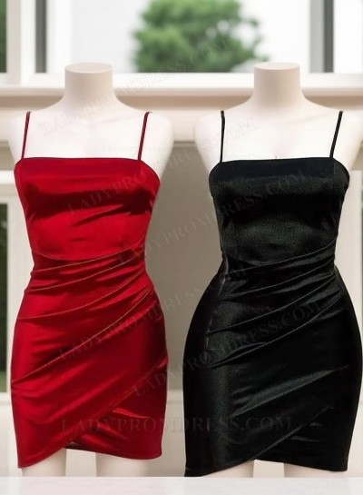2025 Black Sheath Square Neck Sleeveless Short Silk Like Satin Homecoming Dresses