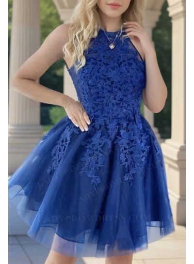2025 Halter A-line Princess Tulle Sleeveless Applique Short/Mini Homecoming Dresses