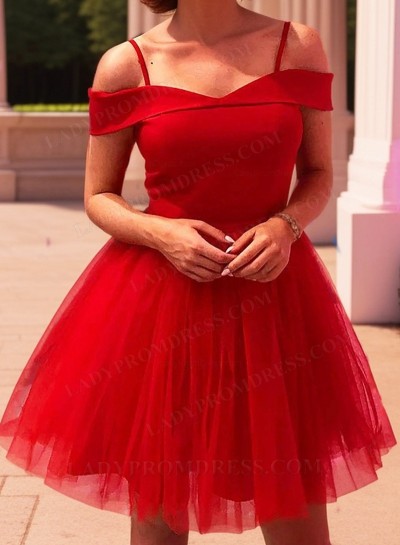 2025 A-line Princess Tulle Off the Shoulder Sleeveless Short/Mini Homecoming Dresses