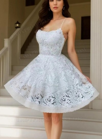 2025 A-line Princess Lace Spaghetti Straps Sleeveless Short/Mini Homecoming Dresses